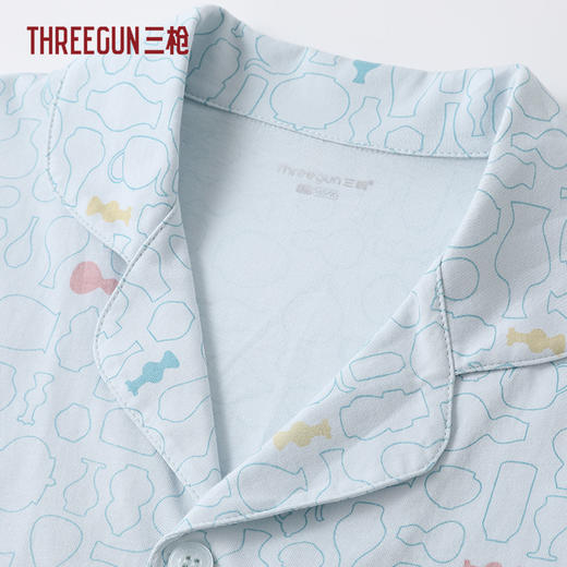 Threegun三枪 水柔棉翻领开襟短袖长裤女家居套-T80150D01 商品图1