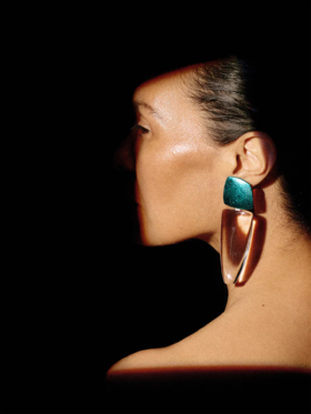 订购8周到｜MONIES-Joa-蓝色 相思木 亚克力 金箔 珠宝级合金镀银 耳夹（无需耳洞）［丹麦设计师］