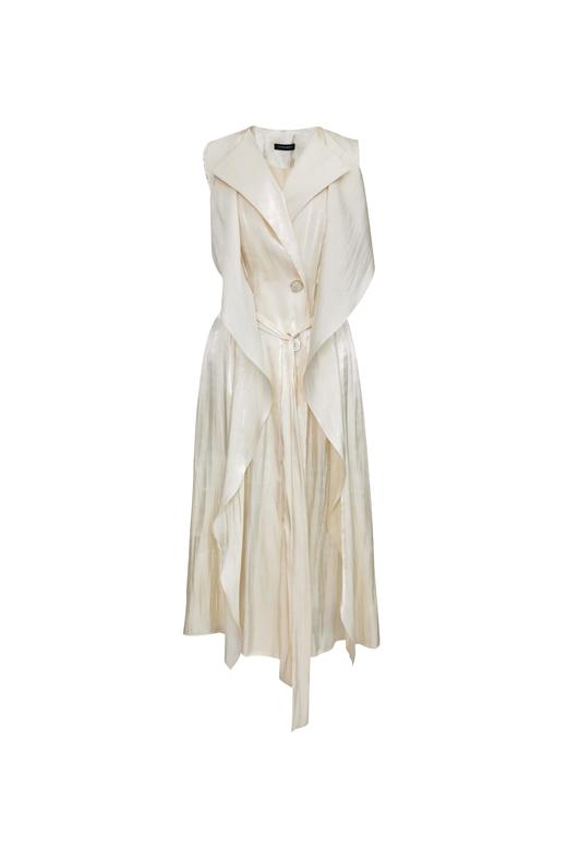 香槟色水光亮纱无袖长风衣 商品图0