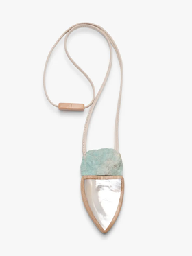 订购8周到｜MONIES-OOAK-贝母 天河石 橡木 皮革 吊坠 项链［丹麦设计师］