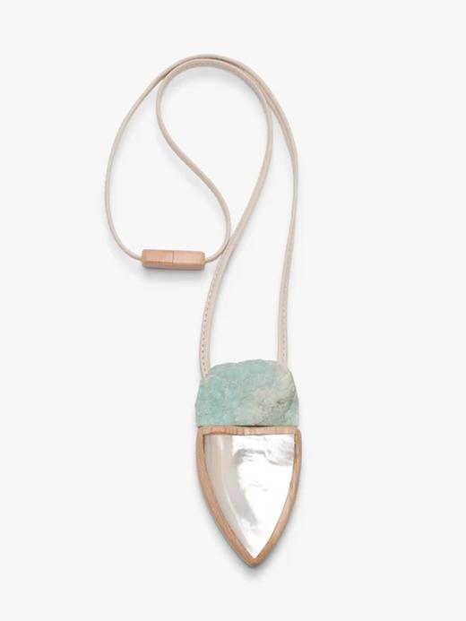 订购8周到｜MONIES-OOAK-贝母 天河石 橡木 皮革 吊坠 项链［丹麦设计师］ 商品图0