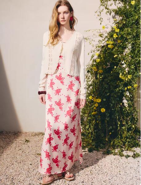 玛克门店发货：MAXRIENY度假风玫瑰剪影背心吊带连衣裙收腰长款货号：MT86DR003 商品图1