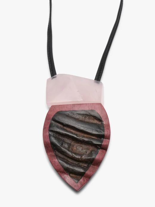 订购8周到｜MONIES-OOAK-牛角 粉水晶 紫心木 皮革 吊坠 项链［丹麦设计师］ 商品图2
