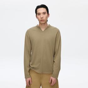 Oneup天丝棉麻散边小V领长袖