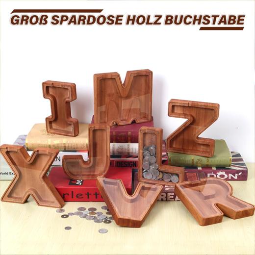 深色木质字母储蓄罐 透明亚克力硬币存储盒 创意家居摆件 商品图1