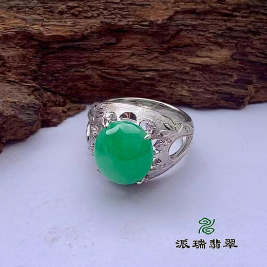 派瑞翡翠 18k金翡翠戒指 糯种 满绿 商品图0