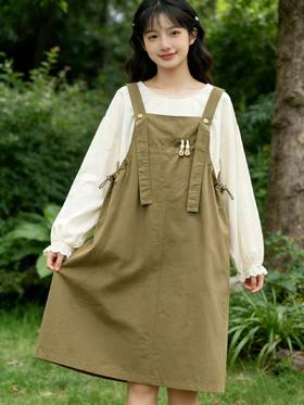 418良粉节|2026 活动爆款【自营】衣周期～（二件套）100%棉！135宽松米色小衫➕宽松背带裙套装-喜出