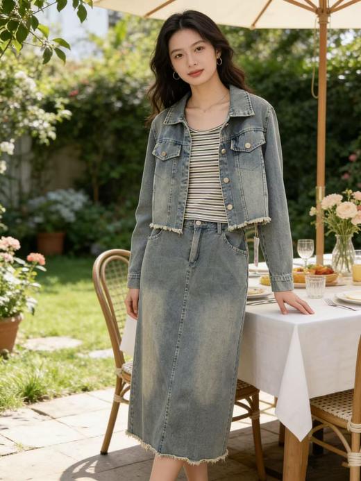 418良粉节|2026 活动爆款【自营】衣周期～（三件套）A10牛仔外套➕吊带➕牛仔半身套装-喜出 商品图0