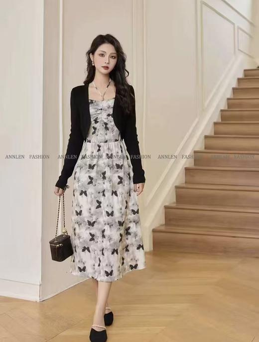 418良粉节|2026 活动爆款【自营】衣周期～（二件套）Q26针织外搭➕蝴蝶吊带挂脖连衣裙套装-喜出 商品图3