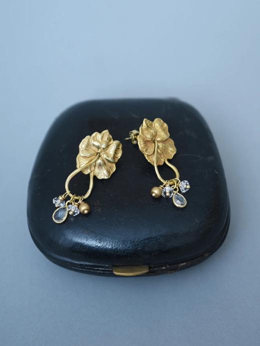 北京仓｜Monshiro-pansy-金色 三色堇 水晶 耳环［日本设计师］ 商品图2