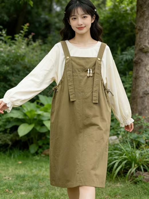 418良粉节|2026 活动爆款【自营】衣周期～（二件套）100%棉！135宽松米色小衫➕宽松背带裙套装-喜出 商品图1