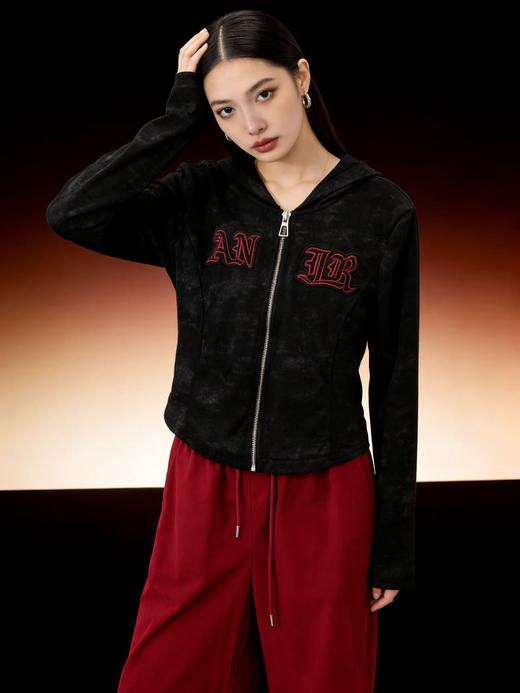 418良粉节|2026 活动爆款【自营】衣周期～（二件套）Q87拉链连帽休闲上衣➕安哥拉红休闲裤套装-喜出 商品图2