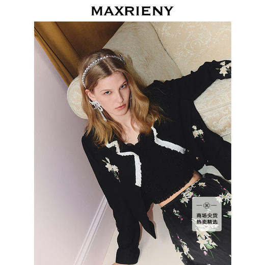 【商场同款】MAXRIENY轻奢高知穿搭收腰外套百合珠片绣花25秋款(货号:MC86JA271) 商品图0