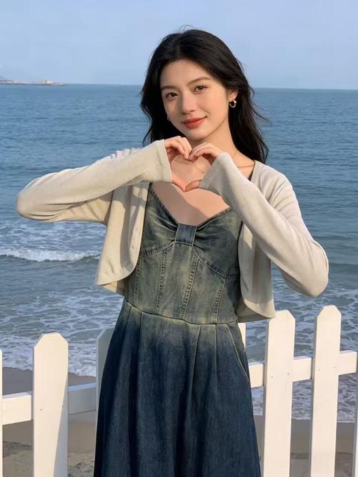 418良粉节|2026 活动爆款【自营】衣周期～（二件套）这面料超软Q22针织外搭➕软料牛仔吊带连衣裙套装-喜出 商品图2