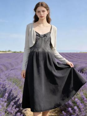 418良粉节|2026 活动爆款【自营】衣周期～（二件套）这面料超软Q22针织外搭➕软料牛仔吊带连衣裙套装-喜出