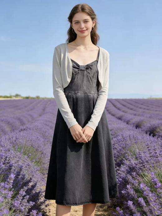 418良粉节|2026 活动爆款【自营】衣周期～（二件套）这面料超软Q22针织外搭➕软料牛仔吊带连衣裙套装-喜出 商品图3