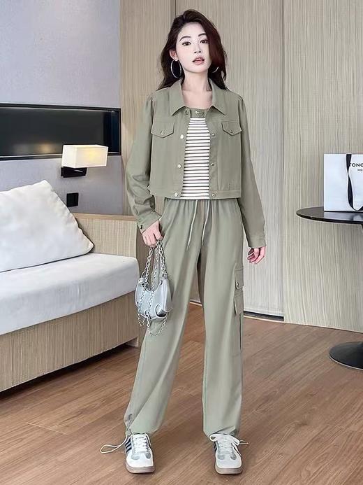 活动爆款【自营】衣周期～（三件套）Q01小外套➕条纹吊带➕工装裤套装-喜出 商品图3