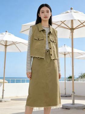 活动爆款【自营】衣周期～（三件套）Q23牛仔马甲➕超软条纹衫➕牛仔半裙套装-喜出