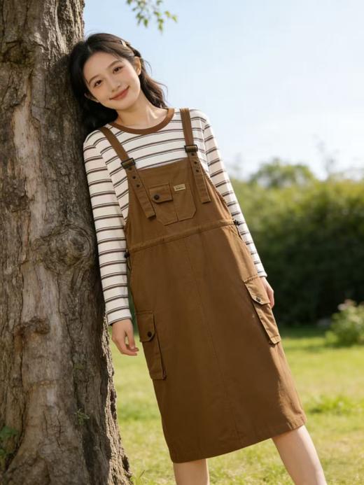 活动爆款【自营】衣周期～（二件套）Q20条纹长袖T恤➕背带裙套装-喜出 商品图0