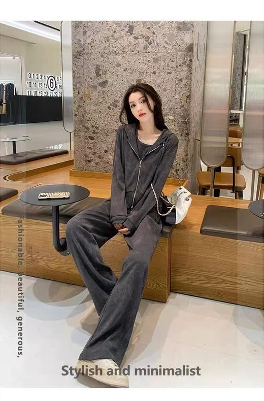 活动爆款【自营】衣周期～（三件套）Q39 灰色休闲外套➕背心➕休闲直筒裤细纹坑条套装-喜出 商品图2