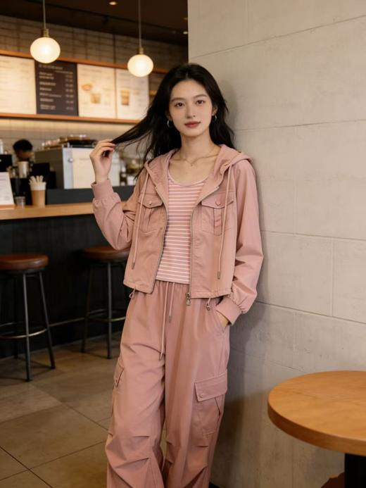 活动爆款【自营】衣周期～（三件套）A06休闲连帽外套➕条纹背心➕休闲工装裤-喜出 商品图2