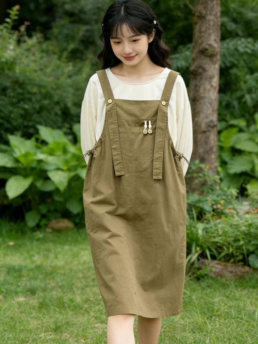 418良粉节|2026 活动爆款【自营】衣周期～（二件套）100%棉！135宽松米色小衫➕宽松背带裙套装-喜出 商品图3