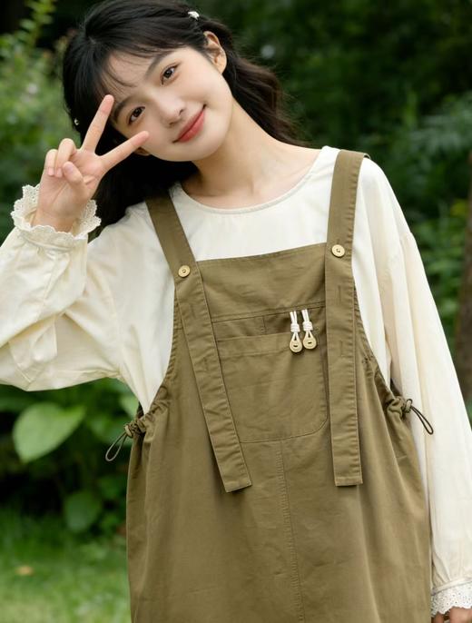 418良粉节|2026 活动爆款【自营】衣周期～（二件套）100%棉！135宽松米色小衫➕宽松背带裙套装-喜出 商品图2