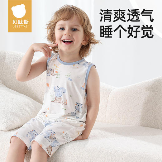 贝肽斯睡衣儿童夏季薄款优可丝家居服连体衣宝宝2025新款短袖睡衣 商品图2