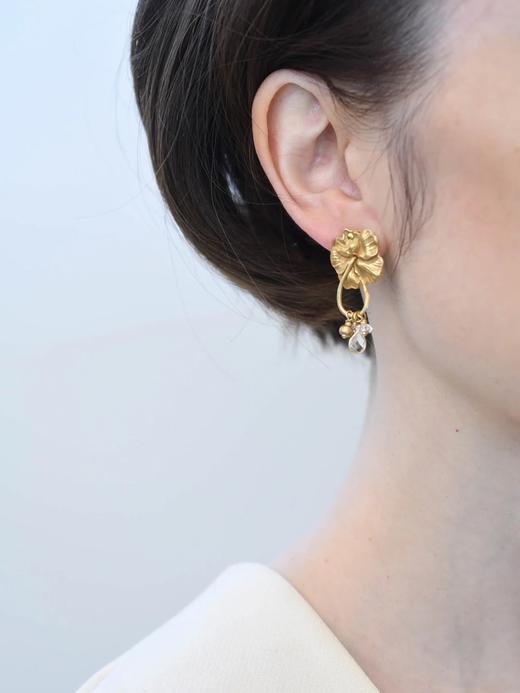 北京仓｜Monshiro-pansy-金色 三色堇 水晶 耳环［日本设计师］ 商品图0