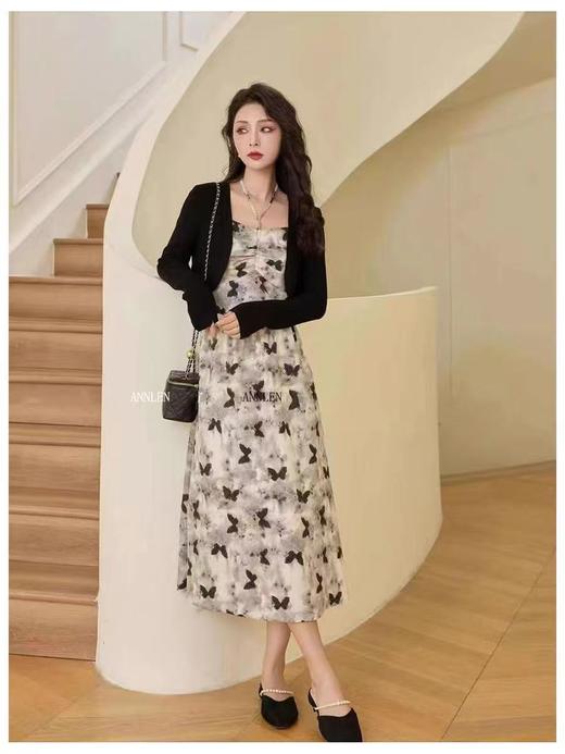 418良粉节|2026 活动爆款【自营】衣周期～（二件套）Q26针织外搭➕蝴蝶吊带挂脖连衣裙套装-喜出 商品图0