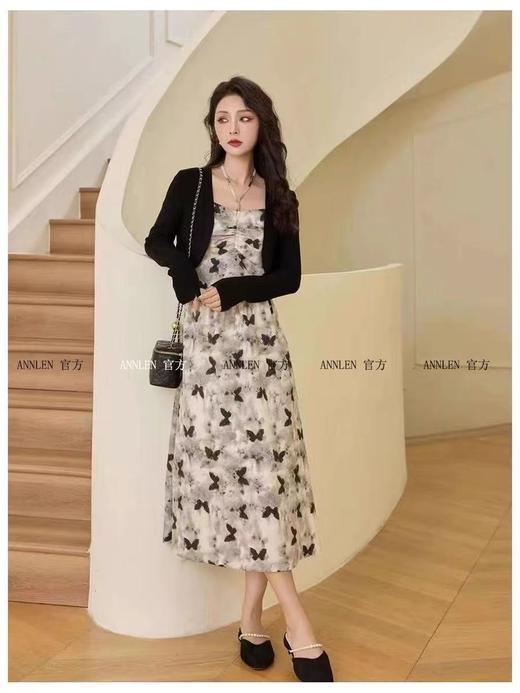 418良粉节|2026 活动爆款【自营】衣周期～（二件套）Q26针织外搭➕蝴蝶吊带挂脖连衣裙套装-喜出 商品图2