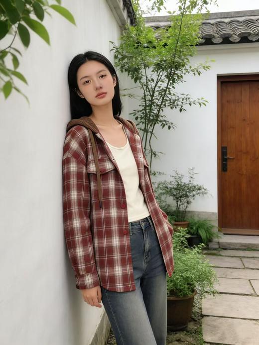 活动爆款【自营】衣周期～082红格连帽衬衫外套（不含吊带）-喜出 商品图1