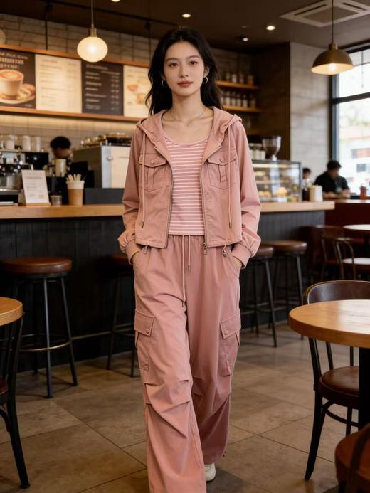 活动爆款【自营】衣周期～（三件套）A06休闲连帽外套➕条纹背心➕休闲工装裤-喜出 商品图0