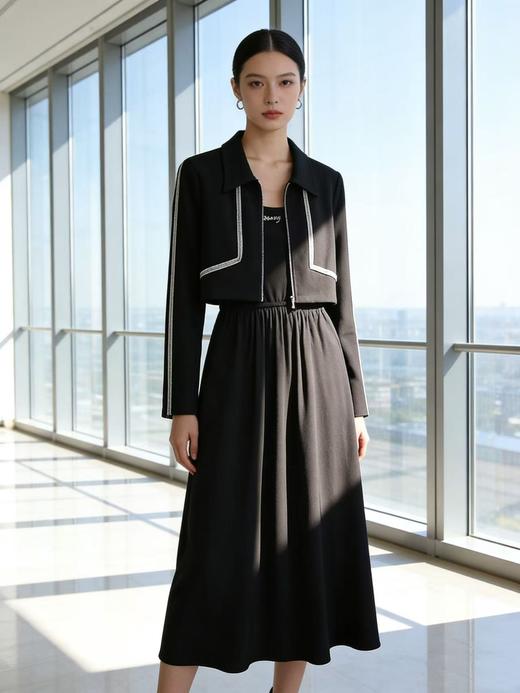 418良粉节|2026 活动爆款～【自营】衣周期～（二件套）Q17翻领小外套➕吊带连衣裙套装-喜出 商品图0