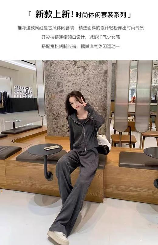 活动爆款【自营】衣周期～（三件套）Q39 灰色休闲外套➕背心➕休闲直筒裤细纹坑条套装-喜出 商品图3