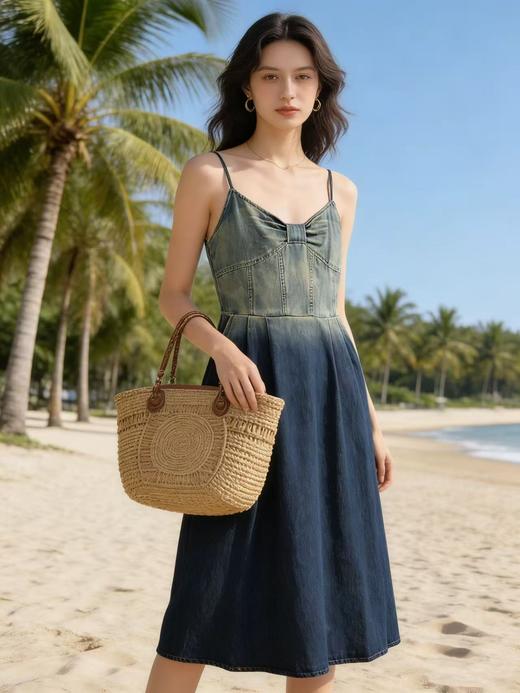 418良粉节|2026 活动爆款【自营】衣周期～（二件套）这面料超软Q22针织外搭➕软料牛仔吊带连衣裙套装-喜出 商品图3