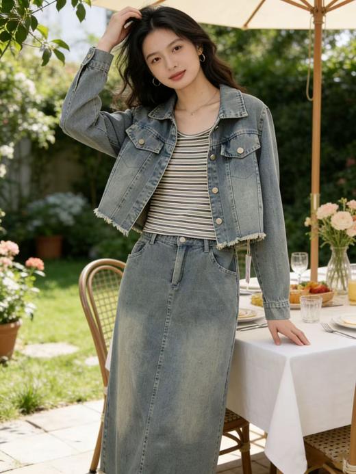 418良粉节|2026 活动爆款【自营】衣周期～（三件套）A10牛仔外套➕吊带➕牛仔半身套装-喜出 商品图3