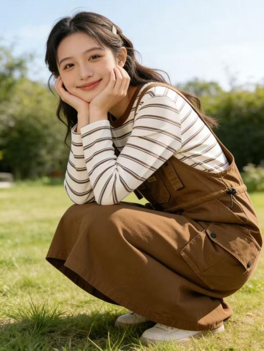 活动爆款【自营】衣周期～（二件套）Q20条纹长袖T恤➕背带裙套装-喜出 商品图1