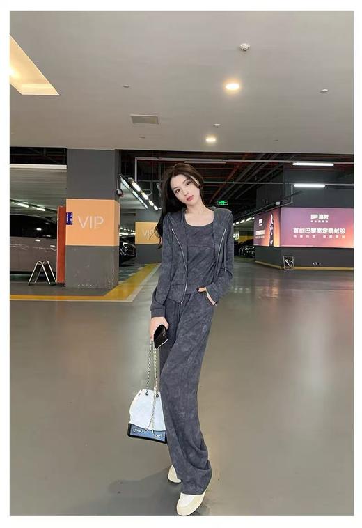 活动爆款【自营】衣周期～（三件套）Q39 灰色休闲外套➕背心➕休闲直筒裤细纹坑条套装-喜出 商品图4