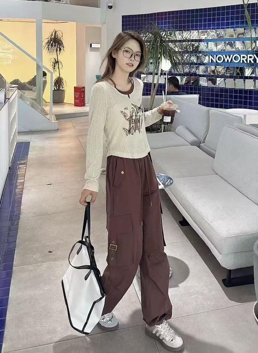 418良粉节|2026 活动爆款【自营】衣周期～（二件套）Q63米色假两件长袖上衣➕休闲两穿工装裤套装-喜出 商品图2