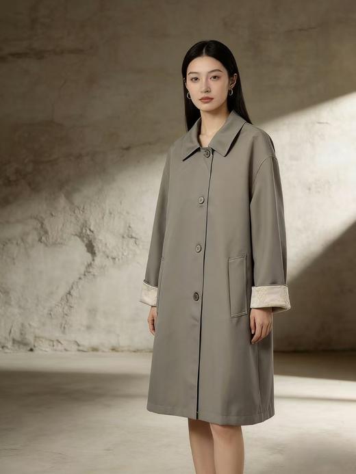 活动爆款【自营】衣周期～T23简约大气可卷边提花袖口风衣外套-喜出 商品图1