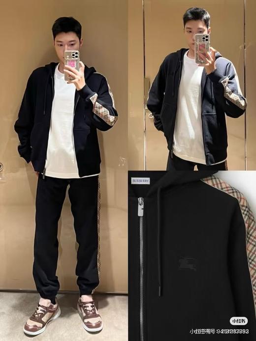 BUR侧边格纹高克重（S 码 720 克）拉链开衫卫衣，男女同款 商品图0