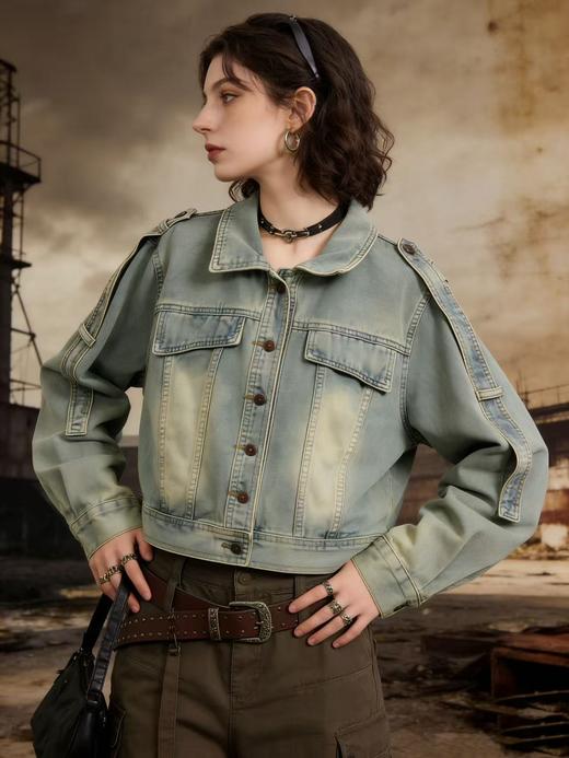 活动爆款【自营】衣周期～226飘带款做旧风复古牛仔外套-喜出 商品图1