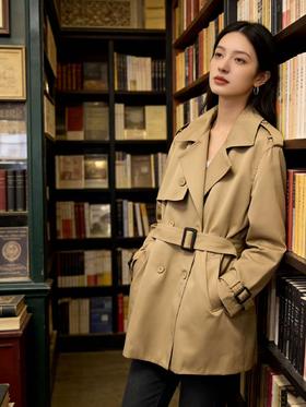 活动爆款【自营】衣周期～T18英伦风双排扣风衣中长外套-喜出