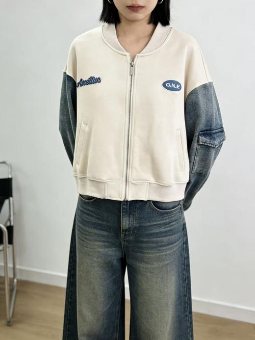 活动爆款【自营】衣周期～991棒球领拼牛仔袖休闲外套（单件上衣）-喜出 商品图3