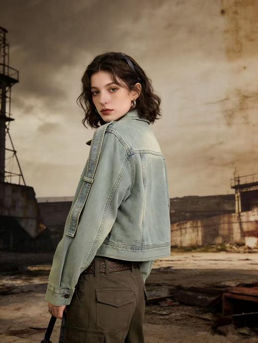 活动爆款【自营】衣周期～226飘带款做旧风复古牛仔外套-喜出 商品图3