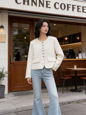 活动爆款【自营】衣周期～815 小香风银色圆扣短款外套-喜出