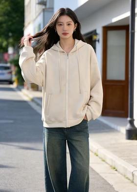 品牌特卖【外套】9021 春季宽松大版中厚防风拉链连帽外套-喜出