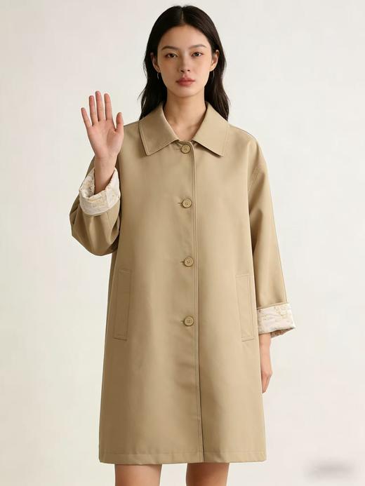 活动爆款【自营】衣周期～T23简约大气可卷边提花袖口风衣外套-喜出 商品图7