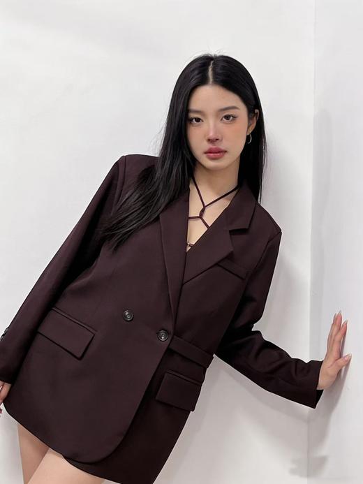 418良粉节|2026 活动爆款 活动爆款【自营】衣周期～613系带腰带酒红西服外套-喜出 商品图3